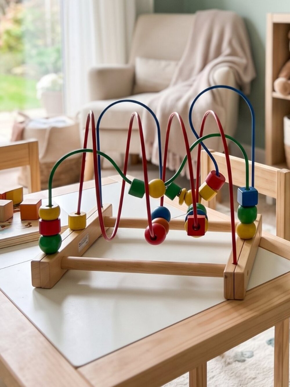 Vintage 1999 IKEA Wooden MULA Bead Maze / Roller Coaster Toy